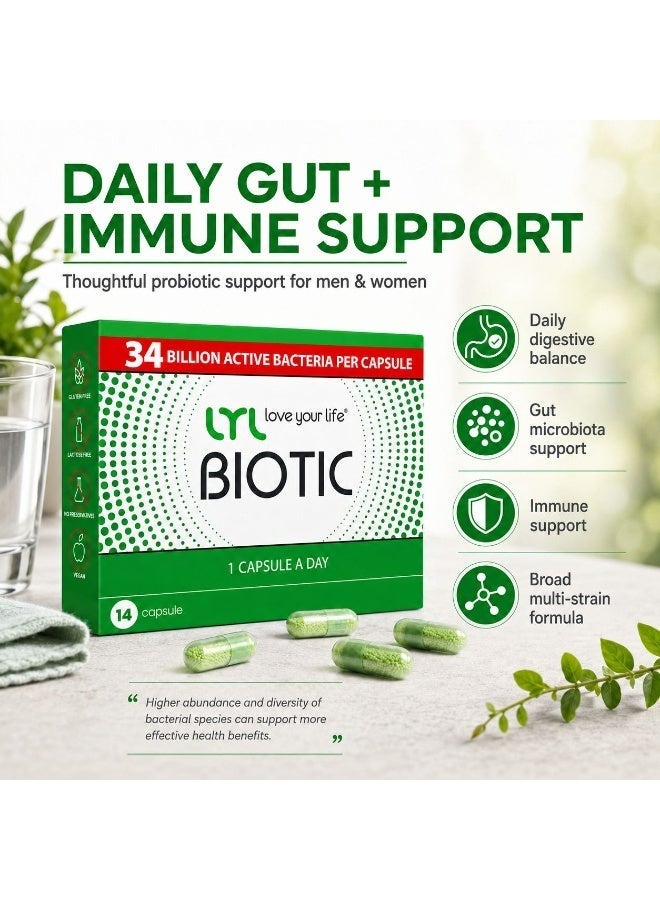 ليل LYL BIOTIC N14 – مكمل بروبيوتيك وبريبايوتيك متطور مع إنولين Orafti®، يحتوي على 34 مليار بكتيريا نافعة من 9 سلالات مختلفة، لدعم صحة الهضم وتعزيز توازن الفلورا المعوية، بجرعة كبسولة واحدة يوميًا - Image 5