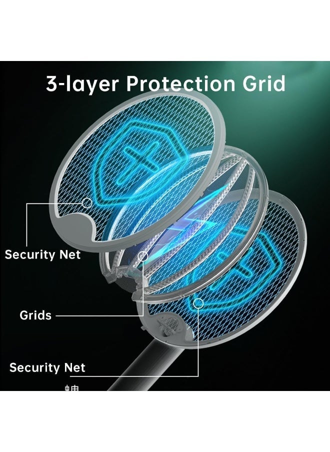 JAJEEK Electric Fly Swatter Racket – 3000V High-Voltage USB Rechargeable Bug Zapper with LED Light, 180° Rotatable Foldable Handle, Safe Triple-Layer Mesh Mosquito Bat for Indoor & Outdoor Use – Insect Killer for Home, Garden & Travel - Image 4