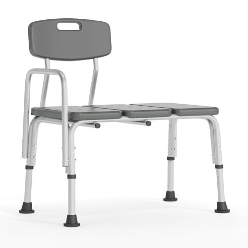 Flash Furniture HERCULES Series 300 Lb Capacity Adjustable Gray Bath Shower Transfer Bench with Back and Side Arm - Image 1