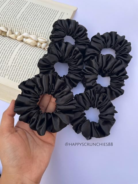 Generic Black Satin Scrunchies for WomenGirls Pack of 6 Strong Elastic Perfect Hair Accessory for All Hair Types  - Image 2