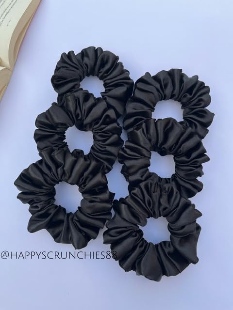 Generic Black Satin Scrunchies for WomenGirls Pack of 6 Strong Elastic Perfect Hair Accessory for All Hair Types  - Image 3
