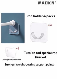 WAOKN 4 Piece Adhesive Curtain Rod Brackets, Shower Curtain Rod Mounting Bracket for Wall Adhesive Shower Rod Tension Holder, Clear Tension Bracket, Shower Rod Holders, Does Not Include Rod  - Image 4