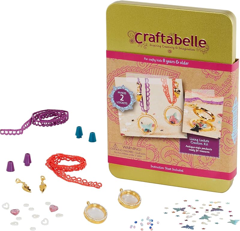 Living Lockets Creation Kit â€“ Locket Making Kit â€“ 85pc Necklace Set with Charms and Beads â€“ DIY Jewelry Kits for Kids 8 Years +