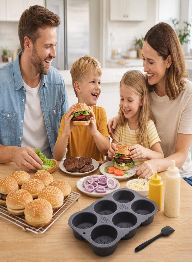 TOPZEA 3 Pcs Silicone Hot Dog & Hambergur Buns Pan Set, 6 Cavity Nonstick Baguette Bread Loaf Mold Perforated Hoagie & Sandwich Roll Baking Pans with Scraper for Homemade Ham Burger, Hotdog, Oven Safe - Image 5
