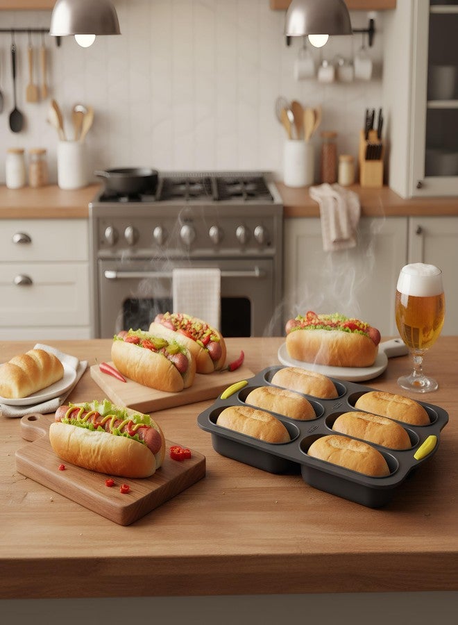 TOPZEA 3 Pcs Silicone Hot Dog & Hambergur Buns Pan Set, 6 Cavity Nonstick Baguette Bread Loaf Mold Perforated Hoagie & Sandwich Roll Baking Pans with Scraper for Homemade Ham Burger, Hotdog, Oven Safe - Image 4