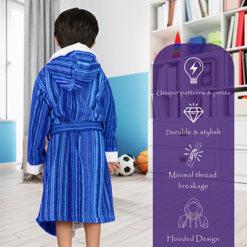 Rangoli Tonal Cotton Bathrobe for Kids - Blue, 400 GSM Ultra Soft Hooded Bathrobe - Image 3