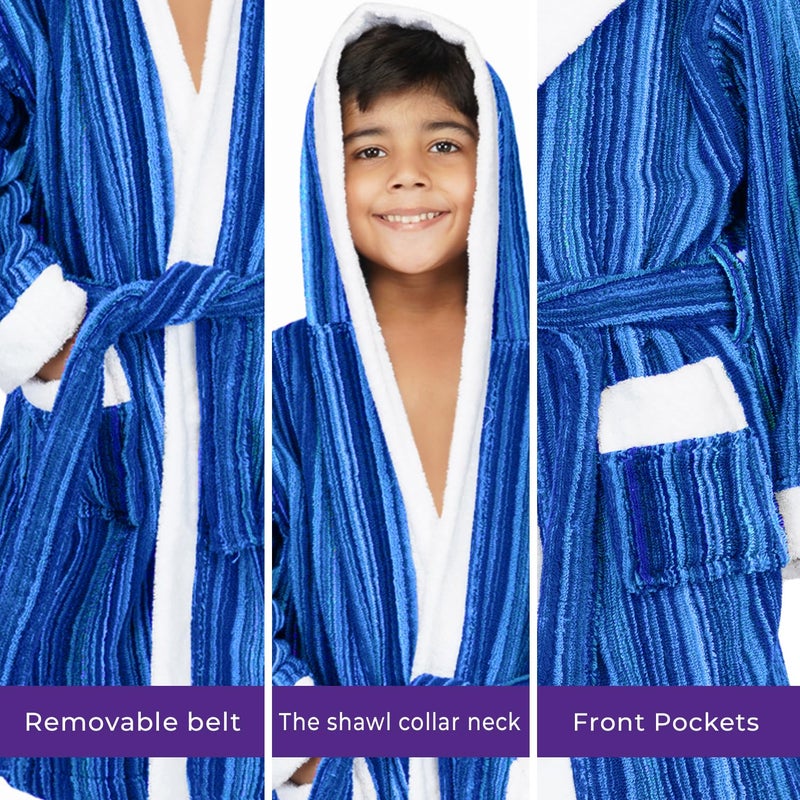 Rangoli Tonal Cotton Bathrobe for Kids - Blue, 400 GSM Ultra Soft Hooded Bathrobe - Image 5