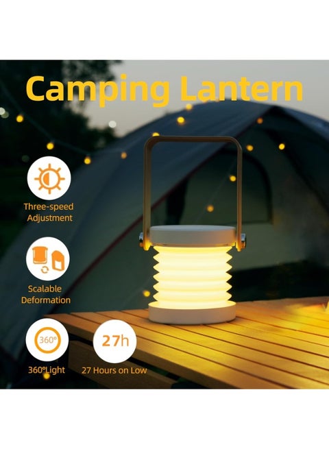 مصباح ليلي للتخييم متعدد الوظائف قابل للتعتيم مع تحكم باللمس، مصباح طاولة للقراءة، مصباح خارجي، مصباح مكتب، مصباح فانوس LED قابل للطي محمول وقابل لإعادة الشحن عبر USB