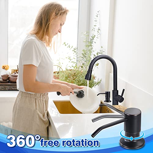 WEWE Kitchen Sink Soap Dispenser, WEWE Built in Soap Dispenser Kitchen Countertop Oil Rubbed Bronze Refillable Under Sink Black Pump Liquid Soap Dispenser for Kitchen Sink Stainless Steel Under Counter - Image 3