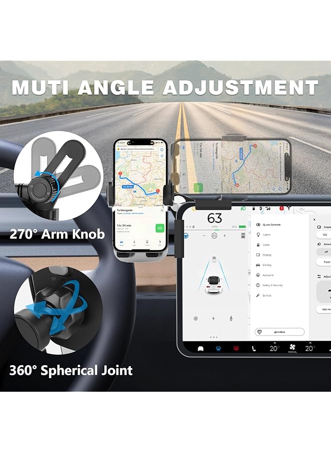 كاست ويف حامل هاتف Tesla، ملحقات سيارة عالمية قابلة للتعديل 360 درجة قابلة للدوران لسيارة Tesla Model Y 3 حامل هاتف مع سلسلة Iphone 16 15 14 13 12، جميع الهواتف من 4 إلى 7.2 بوصة - Image 3