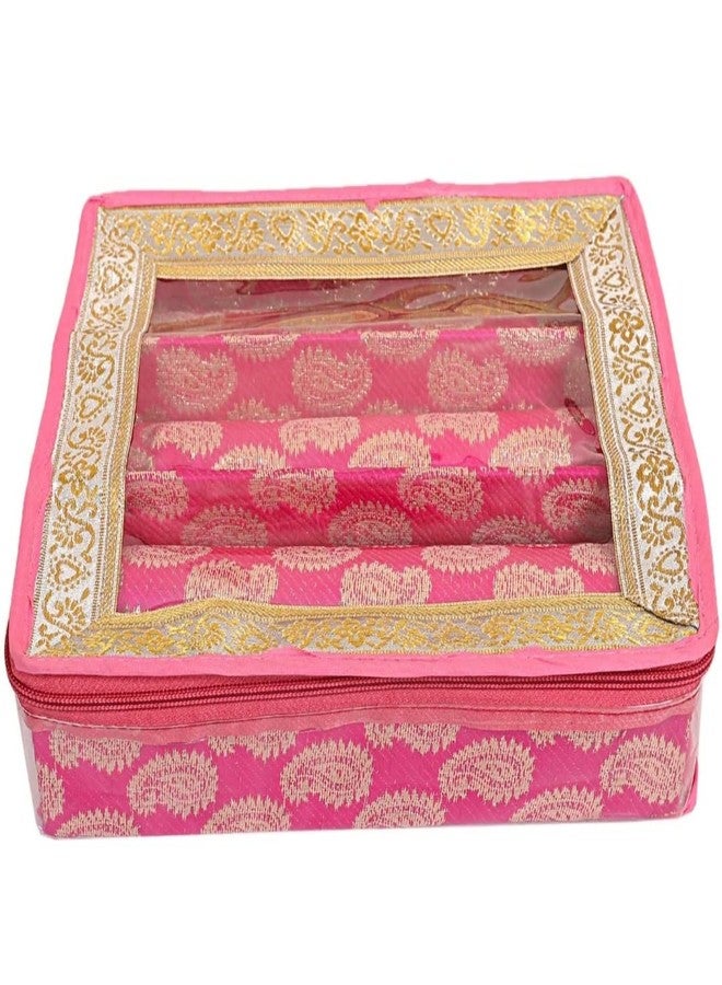 Ankit Traders Fancy Bangle Box Brocade Hardboard Bangle Box Bangle Organizer Box Jewellery Storage Box (Baby Pink - 3 Rod) - Image 4