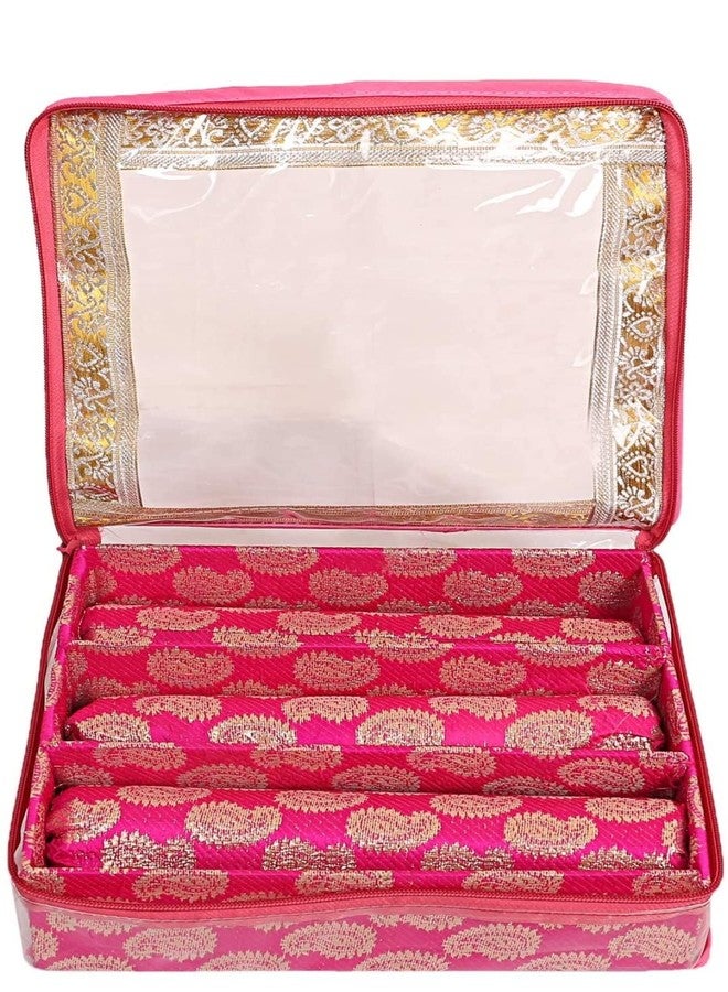 Ankit Traders Fancy Bangle Box Brocade Hardboard Bangle Box Bangle Organizer Box Jewellery Storage Box (Baby Pink - 3 Rod) - Image 1