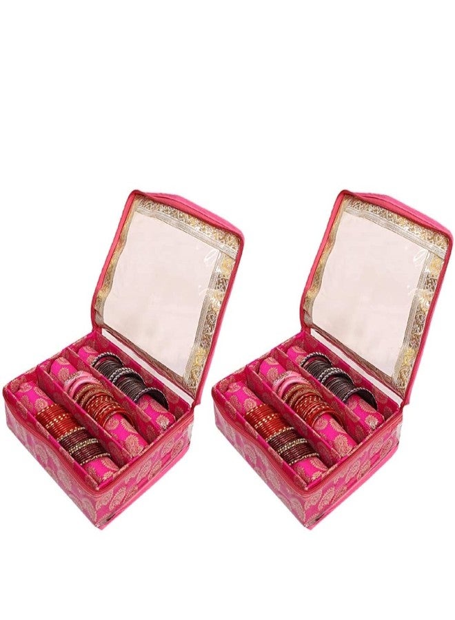 Ankit Traders Fancy Bangle Box Brocade Hardboard Bangle Box Bangle Organizer Box Jewellery Storage Box (Baby Pink - 3 Rod) - Image 3