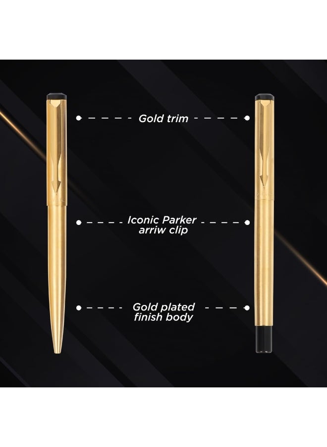 Parker Vector Gold Trim Roller Ball Pen and Ball Pen Luxury Gift Set, Blue Ink - Image 5