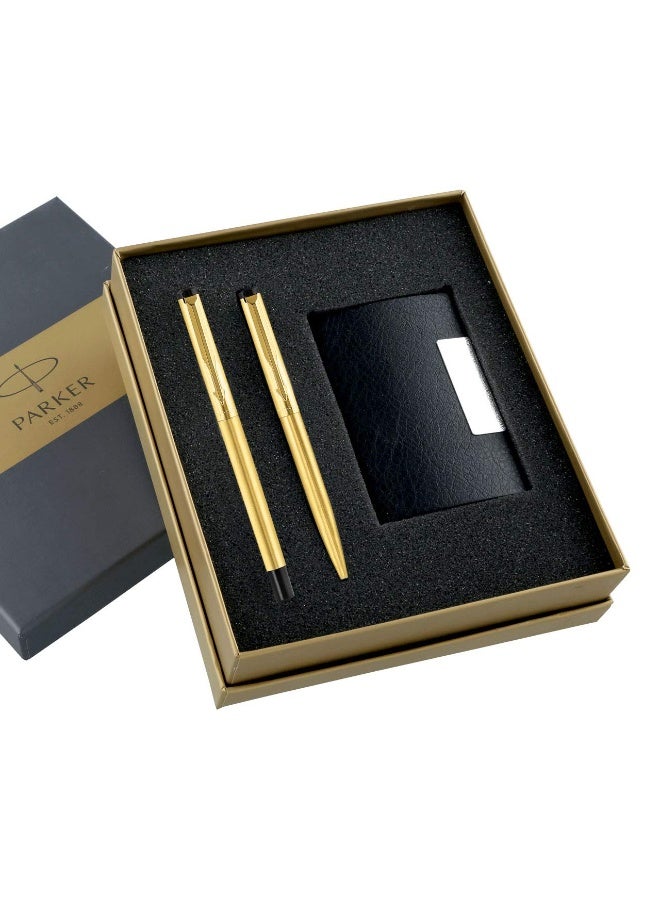 Parker Vector Gold Trim Roller Ball Pen and Ball Pen Luxury Gift Set, Blue Ink - Image 1