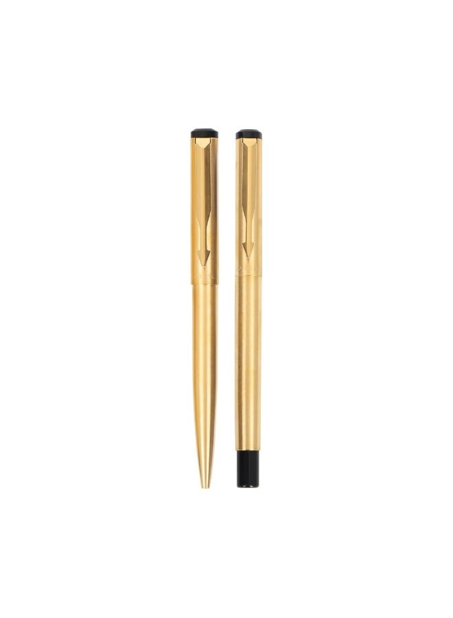 Parker Vector Gold Trim Roller Ball Pen and Ball Pen Luxury Gift Set, Blue Ink - Image 4