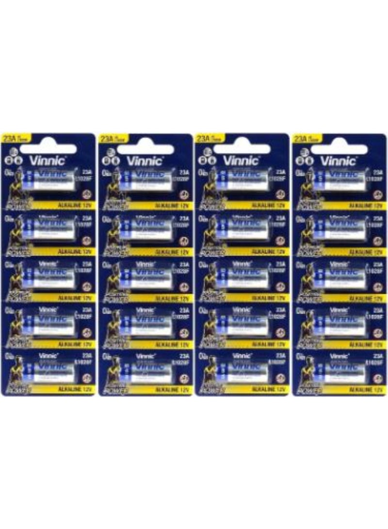 بطاريات قلوية Vinnic 23A (طراز L1028F) بجهد 12 فولت - 20 قطعة.  صُنعت في الصين.