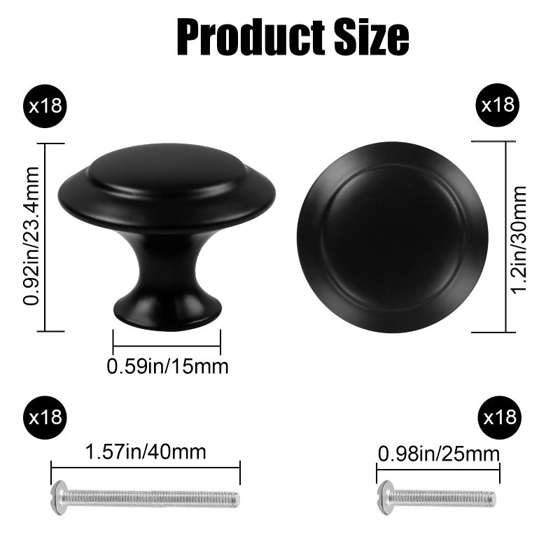 Romeda 18 Piece Drawer Hardware - Black 30Mm Cabinet Knobs & Pulls For Dressers & Kitchens With Screw - Image 2