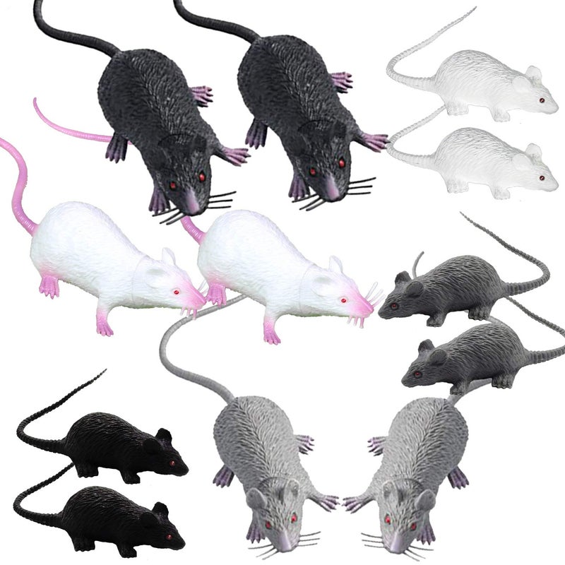 Cotiny 12 Pieces Halloween Fake Rat Plastic Rat Simulation Mouse Model Realistic Terror Plastic Mouse for Halloween Toy Joke Prank Party Decoration, 2 Size - Image 1