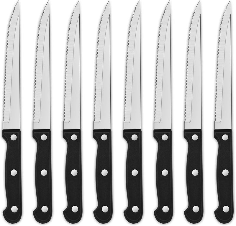 Dehov Sharp Serrated Steak Knives Set,Set Of 8 Stainless Steel Kitchen Knife Set,Dinner Knife For BBQ,Barbecue Steak Cutting Knife With Plastic Handle - Image 1