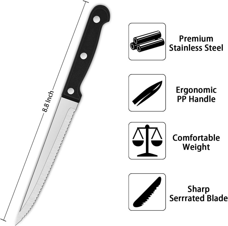 Dehov Sharp Serrated Steak Knives Set,Set Of 8 Stainless Steel Kitchen Knife Set,Dinner Knife For BBQ,Barbecue Steak Cutting Knife With Plastic Handle - Image 2