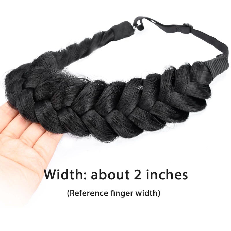 BOBIYA Messy Wide 2 Strands Synthetic Hair Black Braided Headband Classic Black Braid Headbands for Women - Image 3