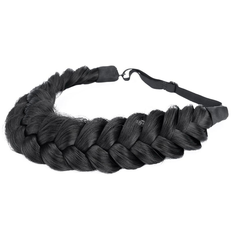BOBIYA Messy Wide 2 Strands Synthetic Hair Black Braided Headband Classic Black Braid Headbands for Women - Image 4