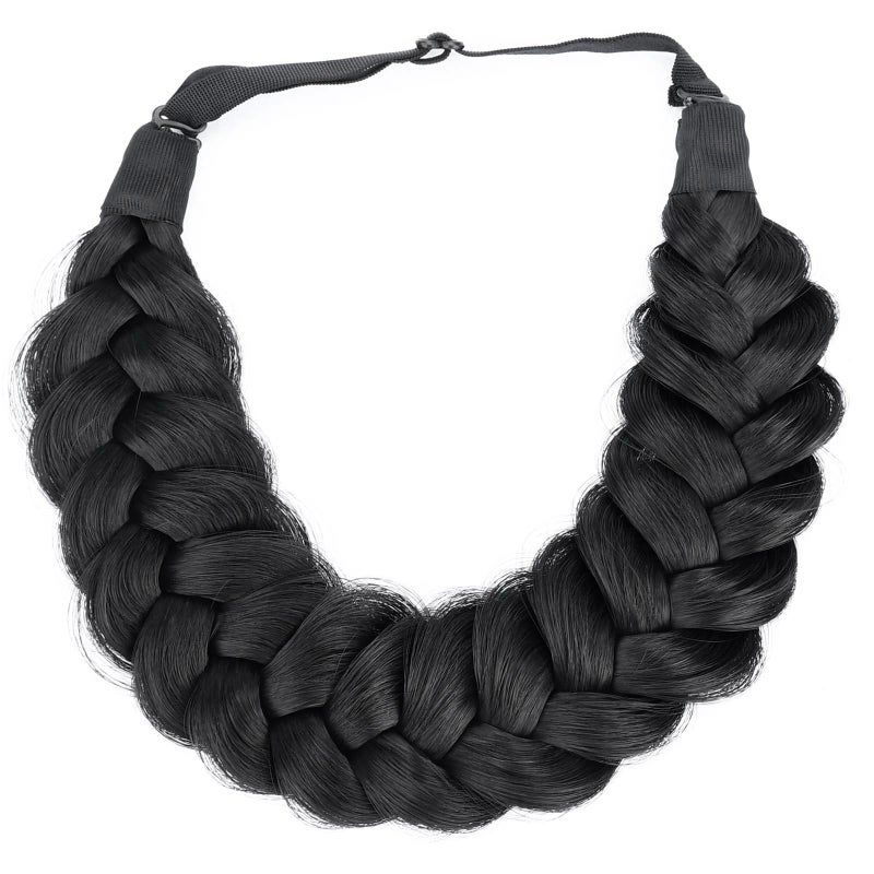 BOBIYA Messy Wide 2 Strands Synthetic Hair Black Braided Headband Classic Black Braid Headbands for Women - Image 1