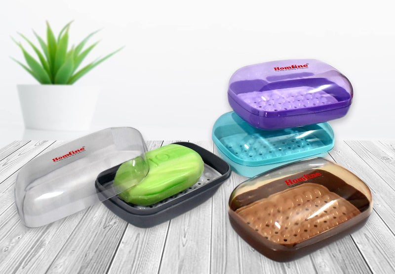 Homfine Soap Case Holder Box with Transparent Lid and Strainer Tray for Home, Kitchen, Bathroom, Washbasin (Colour May Vary, Plastic) (1) - Image 1