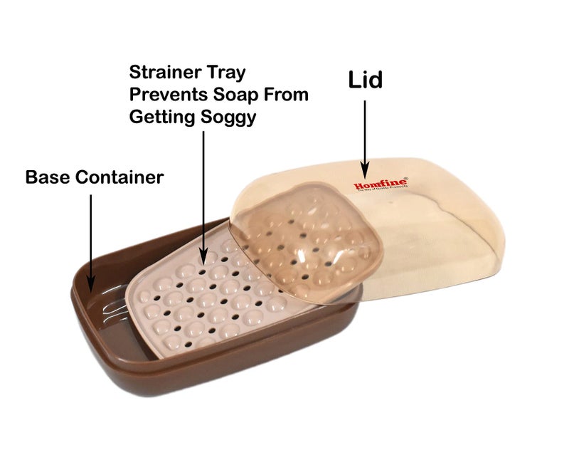Homfine Soap Case Holder Box with Transparent Lid and Strainer Tray for Home, Kitchen, Bathroom, Washbasin (Colour May Vary, Plastic) (1) - Image 2