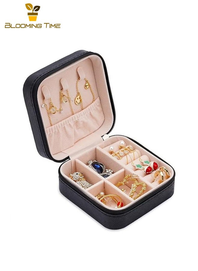 BLOOMING TIME Leather Jewelry Ring Box,Portable Travel Jewelry Storage Box,Bracelet Necklace Storage Jewelry Box,Jewelry Storage Box,Small Delicate Travel European Jewelry Box,Ring Necklace Earring Jewelry Box,Black - Image 2