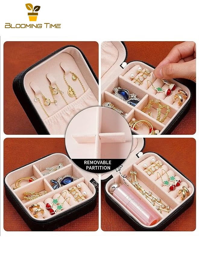 BLOOMING TIME Leather Jewelry Ring Box,Portable Travel Jewelry Storage Box,Bracelet Necklace Storage Jewelry Box,Jewelry Storage Box,Small Delicate Travel European Jewelry Box,Ring Necklace Earring Jewelry Box,Black - Image 3