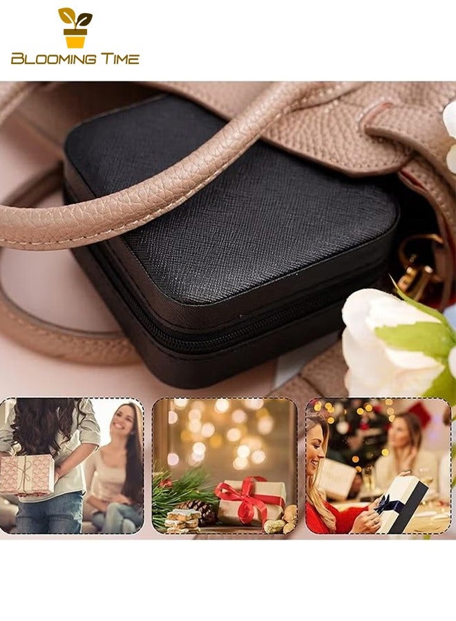 BLOOMING TIME Leather Jewelry Ring Box,Portable Travel Jewelry Storage Box,Bracelet Necklace Storage Jewelry Box,Jewelry Storage Box,Small Delicate Travel European Jewelry Box,Ring Necklace Earring Jewelry Box,Black - Image 4