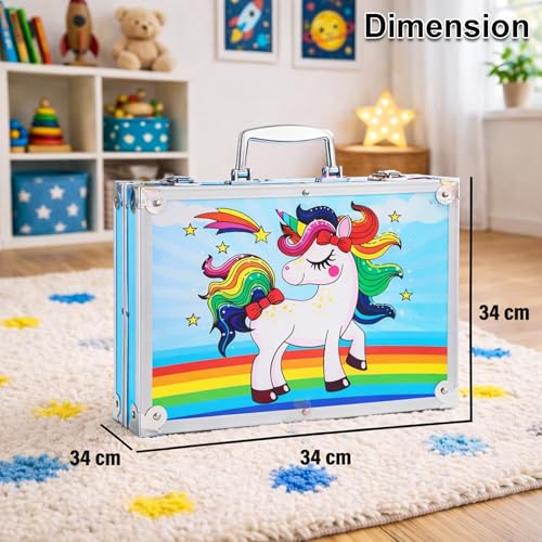 WISHKEY 145 Pieces Art Set for Kids with Unicorn Theme Storage Case, Art and Craft Supplies Kit for Drawing and Painting with Oil Pastel, Water Color, Color Pencils, Sketch Pen (Pack of 1, Blue) - Image 3