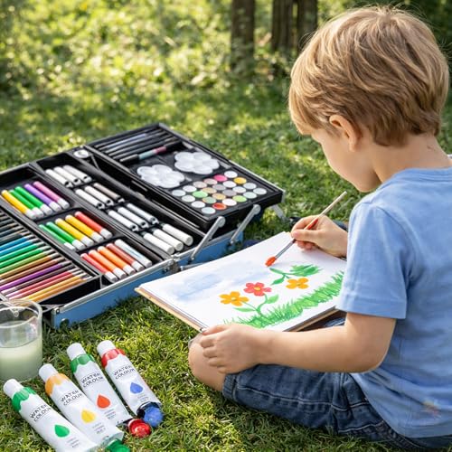 WISHKEY 145 Pieces Art Set for Kids with Unicorn Theme Storage Case, Art and Craft Supplies Kit for Drawing and Painting with Oil Pastel, Water Color, Color Pencils, Sketch Pen (Pack of 1, Blue) - Image 4