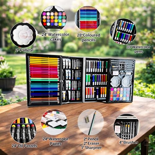 WISHKEY 145 Pieces Art Set for Kids with Unicorn Theme Storage Case, Art and Craft Supplies Kit for Drawing and Painting with Oil Pastel, Water Color, Color Pencils, Sketch Pen (Pack of 1, Blue) - Image 2