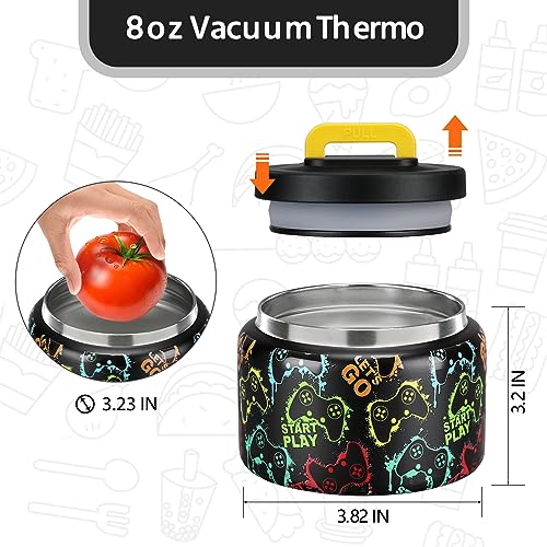 MAISON HUIS 8oz Soup Thermo Wide Mouth Vacuum Insulated Food Jar, Leak Proof Stainless Steel Hot&Cold Lunch Container for Kids (Black-Games Console) - Image 4