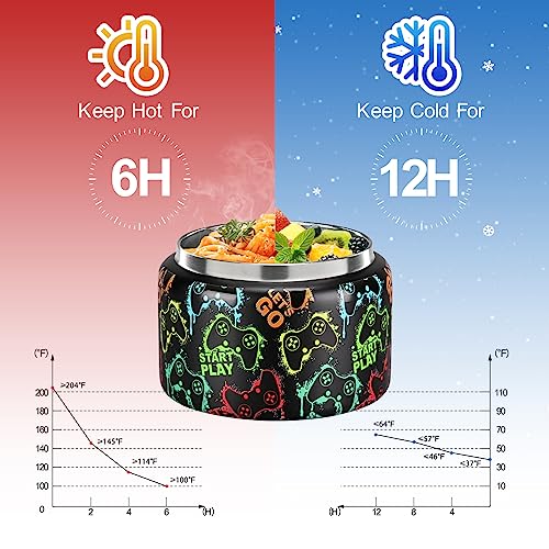 MAISON HUIS 8oz Soup Thermo Wide Mouth Vacuum Insulated Food Jar, Leak Proof Stainless Steel Hot&Cold Lunch Container for Kids (Black-Games Console) - Image 3