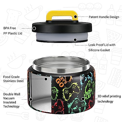 MAISON HUIS 8oz Soup Thermo Wide Mouth Vacuum Insulated Food Jar, Leak Proof Stainless Steel Hot&Cold Lunch Container for Kids (Black-Games Console) - Image 2