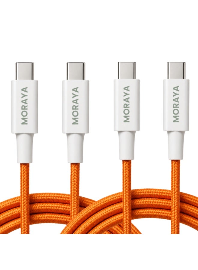 MORAYA Vector-03 2-Pack USB-C to USB-C Cable 1M, 60W PD Fast Charging Type-C Charger Cables, Durable Orange Braided Charging Cords for iPhone 15/16/17, Samsung, MacBook, iPad & USB-C Devices