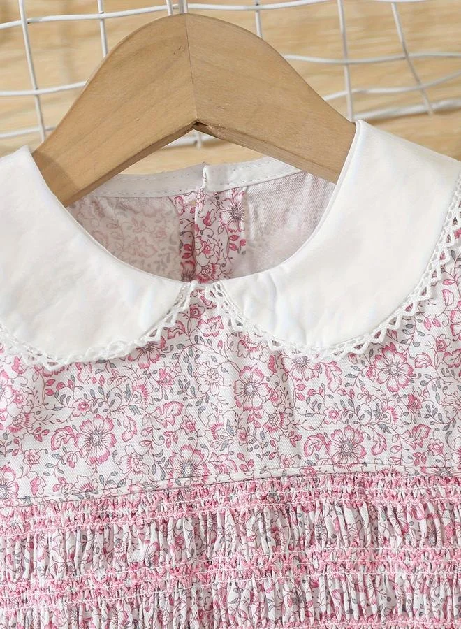 Take Two Take Two Girls Red Cotton Floral Peter Pan Collar Dress