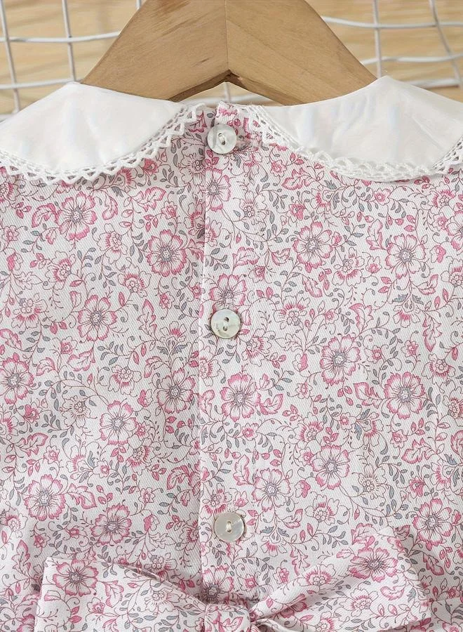 Take Two Take Two Girls Red Cotton Floral Peter Pan Collar Dress