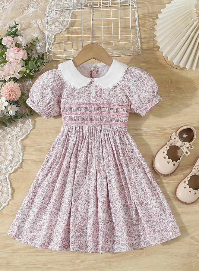 Take Two Take Two Girls Red Cotton Floral Peter Pan Collar Dress