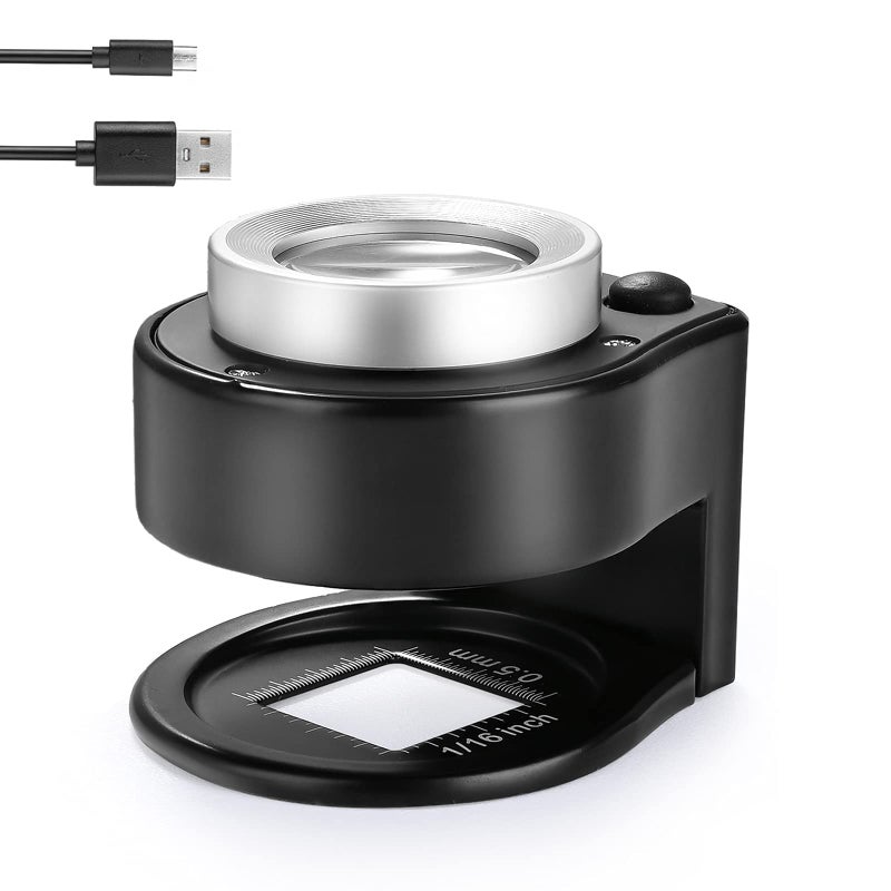 Amoper 30X Coin Magnifier, USB Rechargeable 6 Lights Portable Metal Eye Loupe Sewing Magnifying Glass for Textile Optical Jewelry Tool Coins Currency Stamps (Black) - Image 1