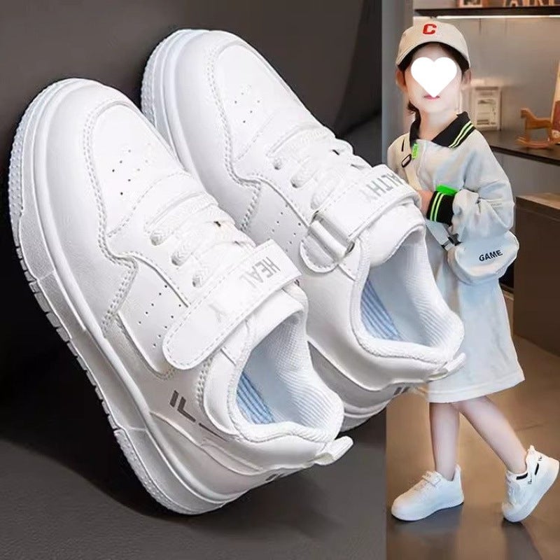 Girls' Shoes Leather Panel Shoes Low-Top All-Match Casual Sports Shoes Girls' Student Shoes - Image 1