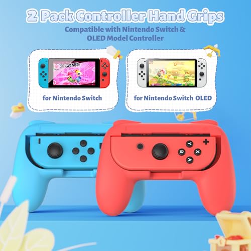 FASTSNAIL Grips Compatible with Nintendo Switch for Joy Con & OLED Model for Joycon, Wear-Resistant Handle Kit and Non-Slip Thumb Grips for Switch Joycon 1 Controller 2 Pack (Blue and Red) - Image 5