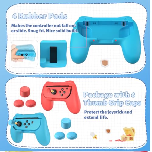 FASTSNAIL Grips Compatible with Nintendo Switch for Joy Con & OLED Model for Joycon, Wear-Resistant Handle Kit and Non-Slip Thumb Grips for Switch Joycon 1 Controller 2 Pack (Blue and Red) - Image 4