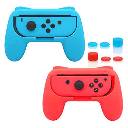 FASTSNAIL Grips Compatible with Nintendo Switch for Joy Con & OLED Model for Joycon, Wear-Resistant Handle Kit and Non-Slip Thumb Grips for Switch Joycon 1 Controller 2 Pack (Blue and Red) - Image 1