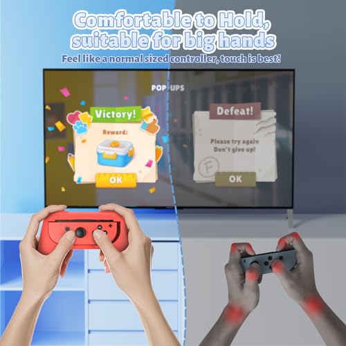 FASTSNAIL Grips Compatible with Nintendo Switch for Joy Con & OLED Model for Joycon, Wear-Resistant Handle Kit and Non-Slip Thumb Grips for Switch Joycon 1 Controller 2 Pack (Blue and Red) - Image 3