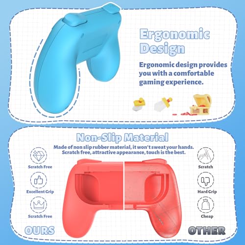 FASTSNAIL Grips Compatible with Nintendo Switch for Joy Con & OLED Model for Joycon, Wear-Resistant Handle Kit and Non-Slip Thumb Grips for Switch Joycon 1 Controller 2 Pack (Blue and Red) - Image 2